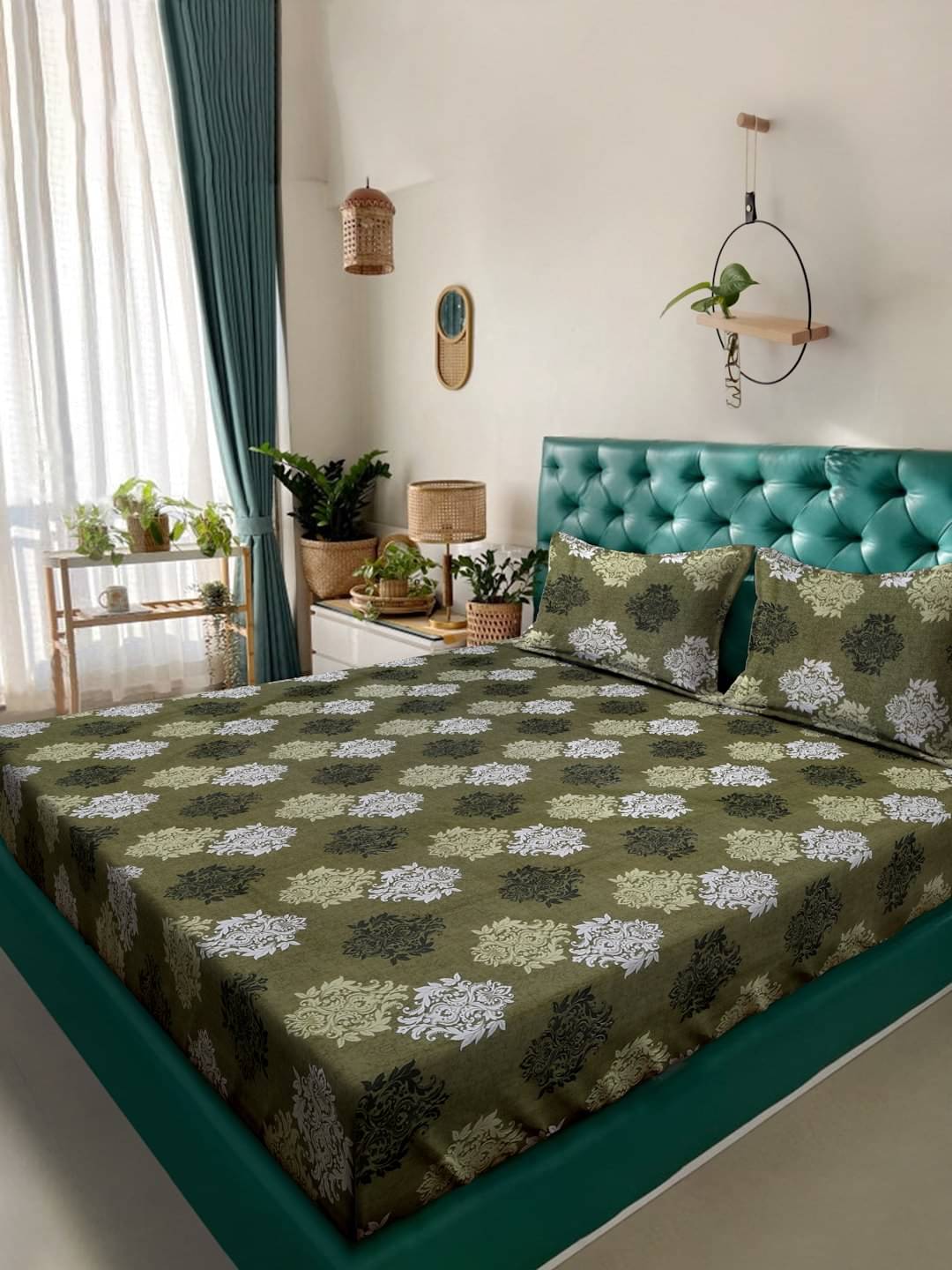     			Klotthe Cotton 1 Double King Bedsheet with 2 Pillow Covers ( Olive )