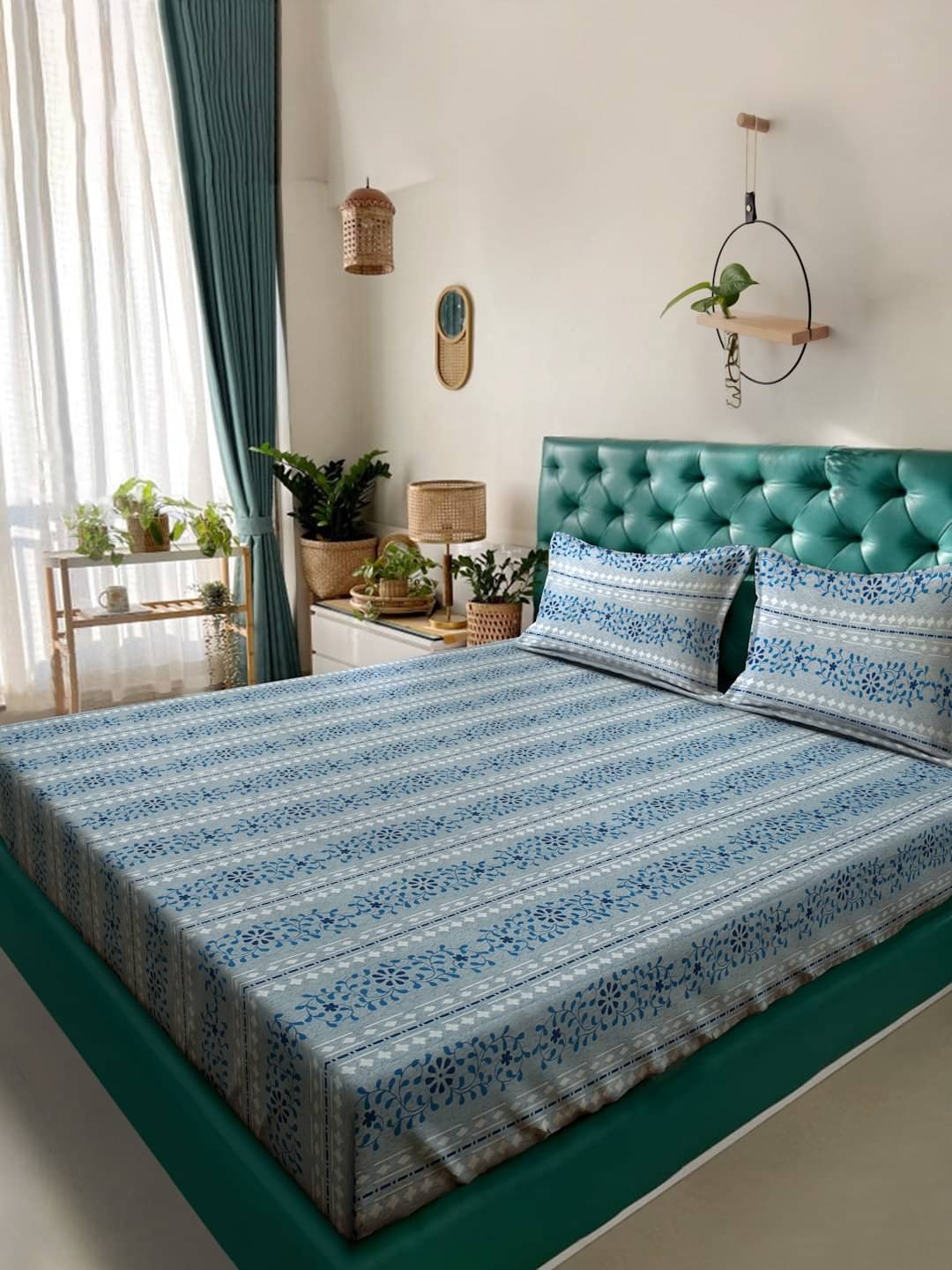     			Klotthe Cotton 1 Double King Bedsheet with 2 Pillow Covers ( Blue )