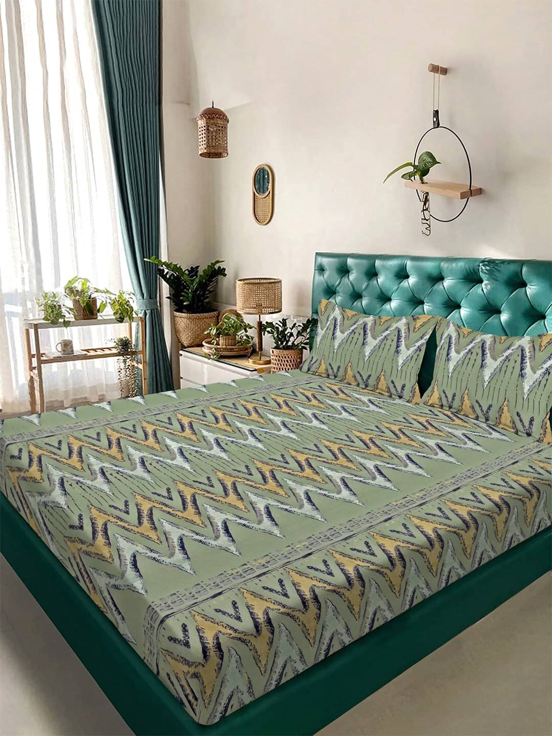     			Klotthe Poly Cotton 1 Double King Bedsheet with 2 Pillow Covers ( Green )