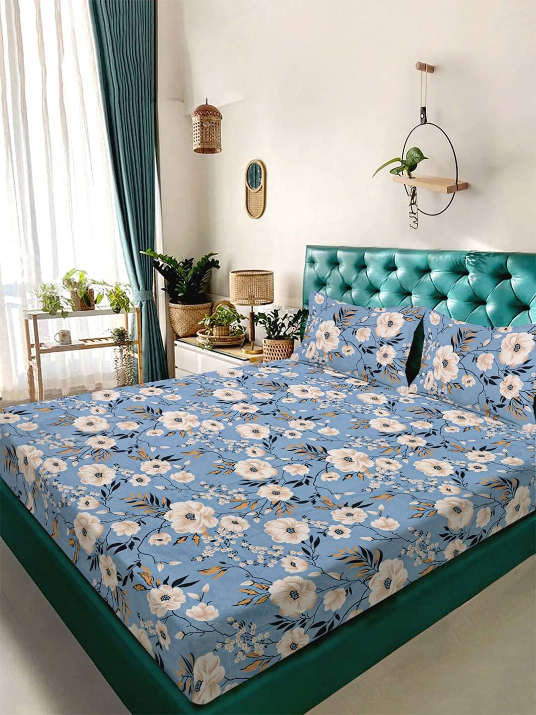 Klotthe Poly Cotton 1 Double King Bedsheet with 2 Pillow Covers ( Blue ) Klotthe Poly Cotton 1 Double King Bedsheet with 2 Pillow Covers ( Blue )