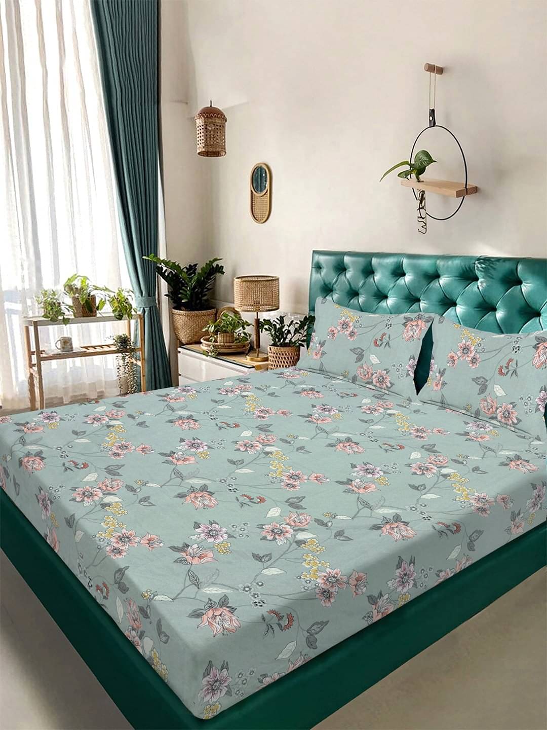Klotthe Poly Cotton 1 Double King Bedsheet with 2 Pillow Covers ( Green ) Klotthe Poly Cotton 1 Double King Bedsheet with 2 Pillow Covers ( Green )