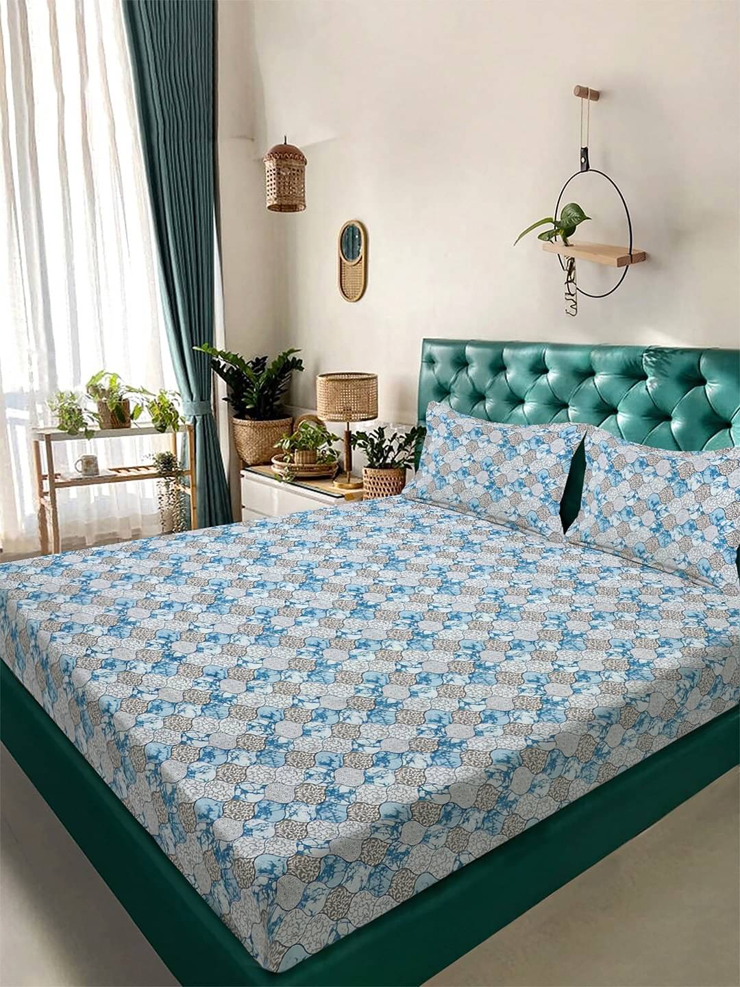     			Klotthe Poly Cotton 1 Double King Bedsheet with 2 Pillow Covers ( Blue )