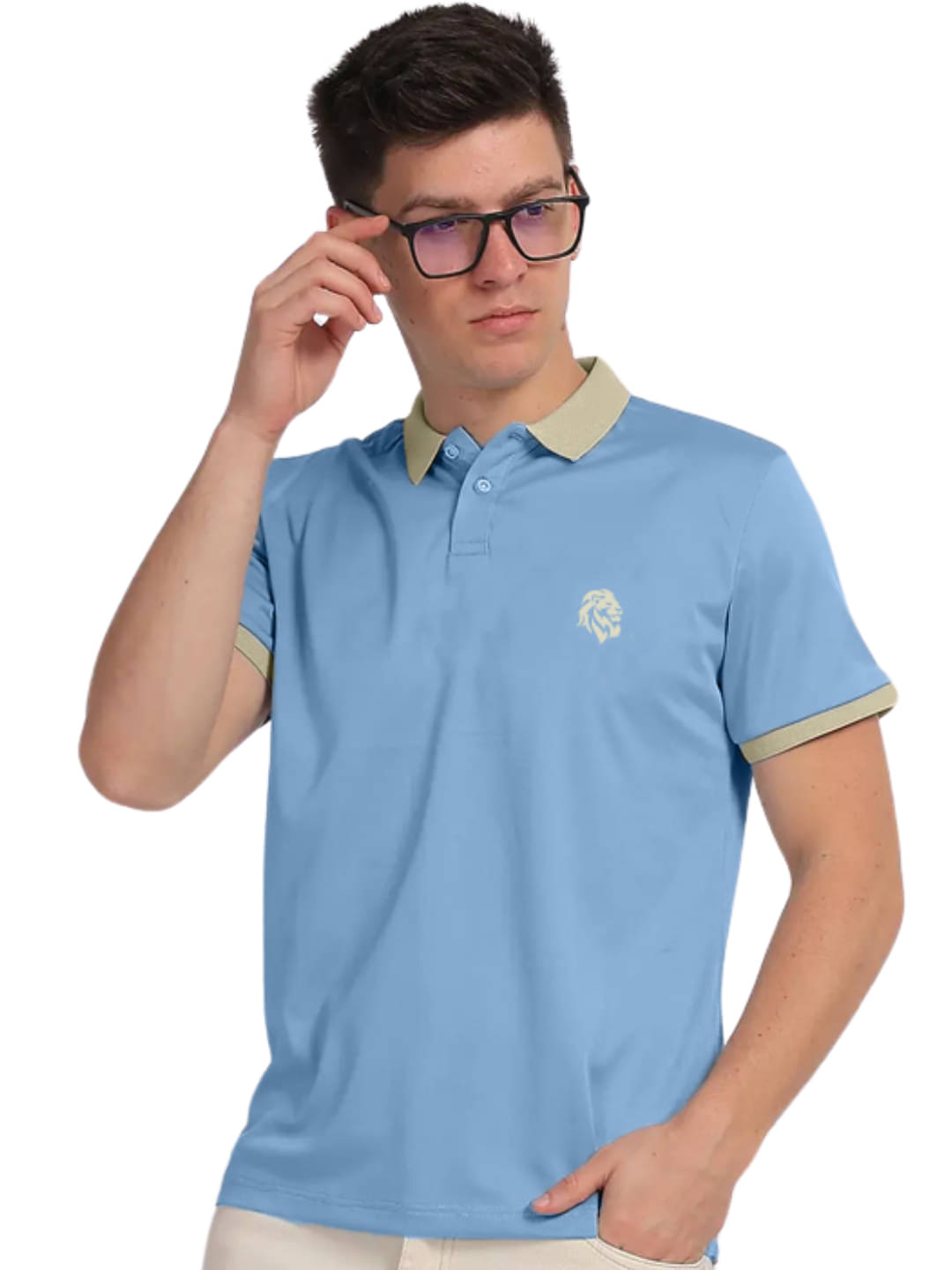     			Leotude Men Cotton Blend Regular Fit Solid Polo T Shirt ( Sky Blue )