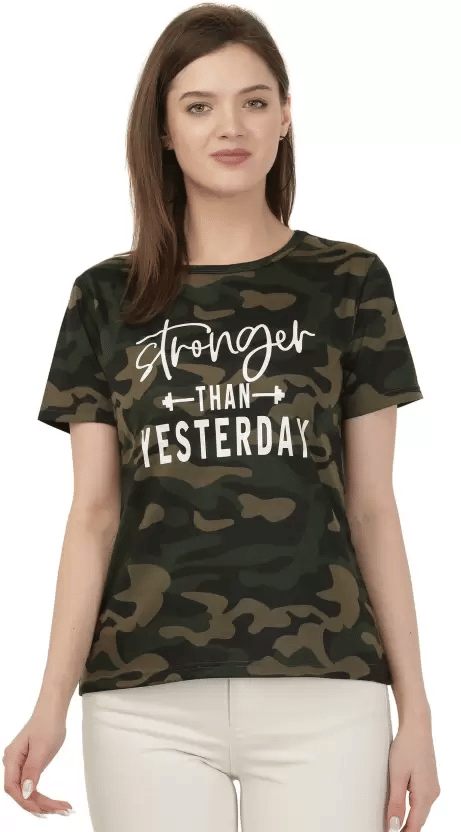     			Leotude Women Cotton Blend Printed Regular Fit Round Neck T-Shirt ( Green )