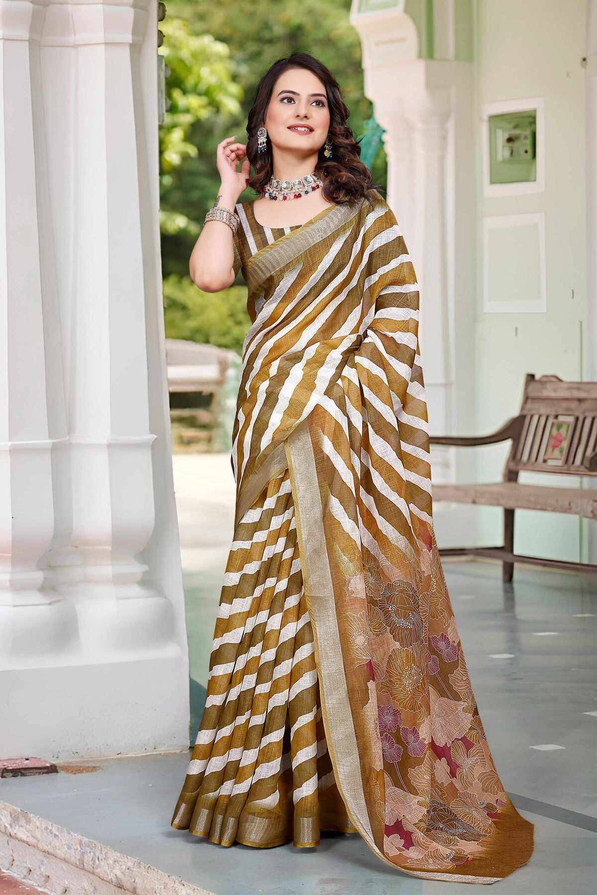 Pheasant Linen Printed Jamdani Saree With Unstitched Blouse Piece ( Light Green ) Pheasant Linen Printed Jamdani Saree With Unstitched Blouse Piece ( Light Green )