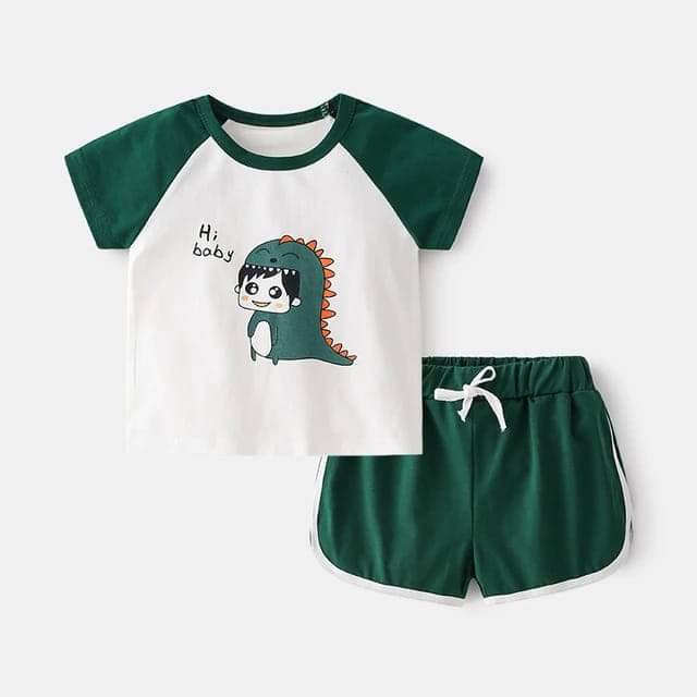     			Pink Angel Pack of 1 Unisex Cotton T-Shirt & Shorts Set ( Green )