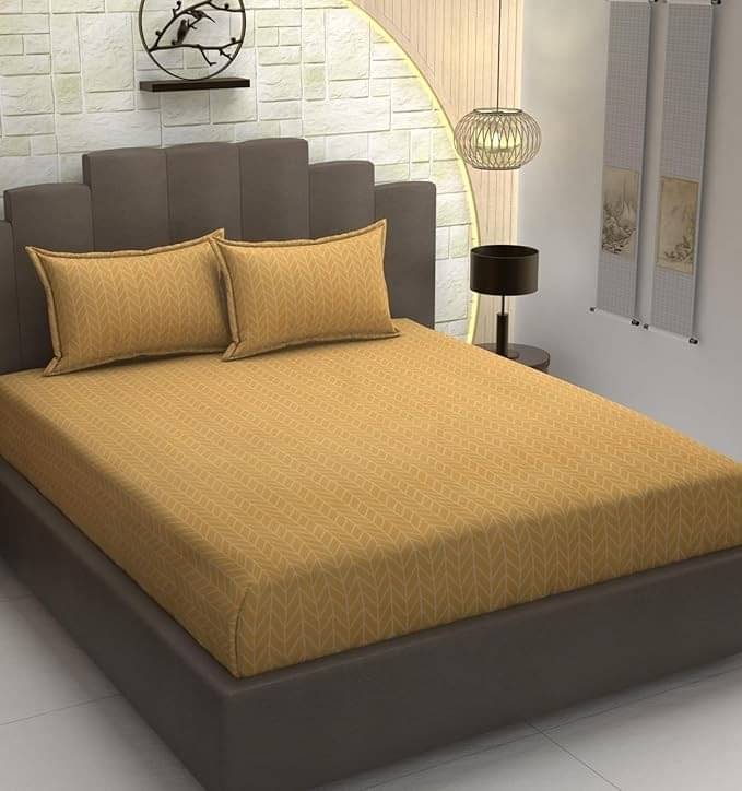     			RADECOR Glace Cotton 1 Double Queen Bedsheet with 2 Pillow Covers ( Yellow )