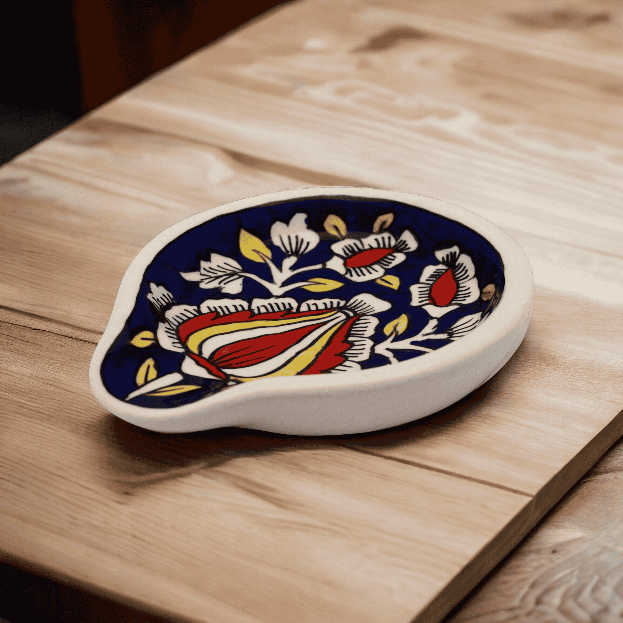     			RAFOLEEN Spoon Rest Ceramic Printed Cutlery Holder Dark Blue ( Pack of 1 )