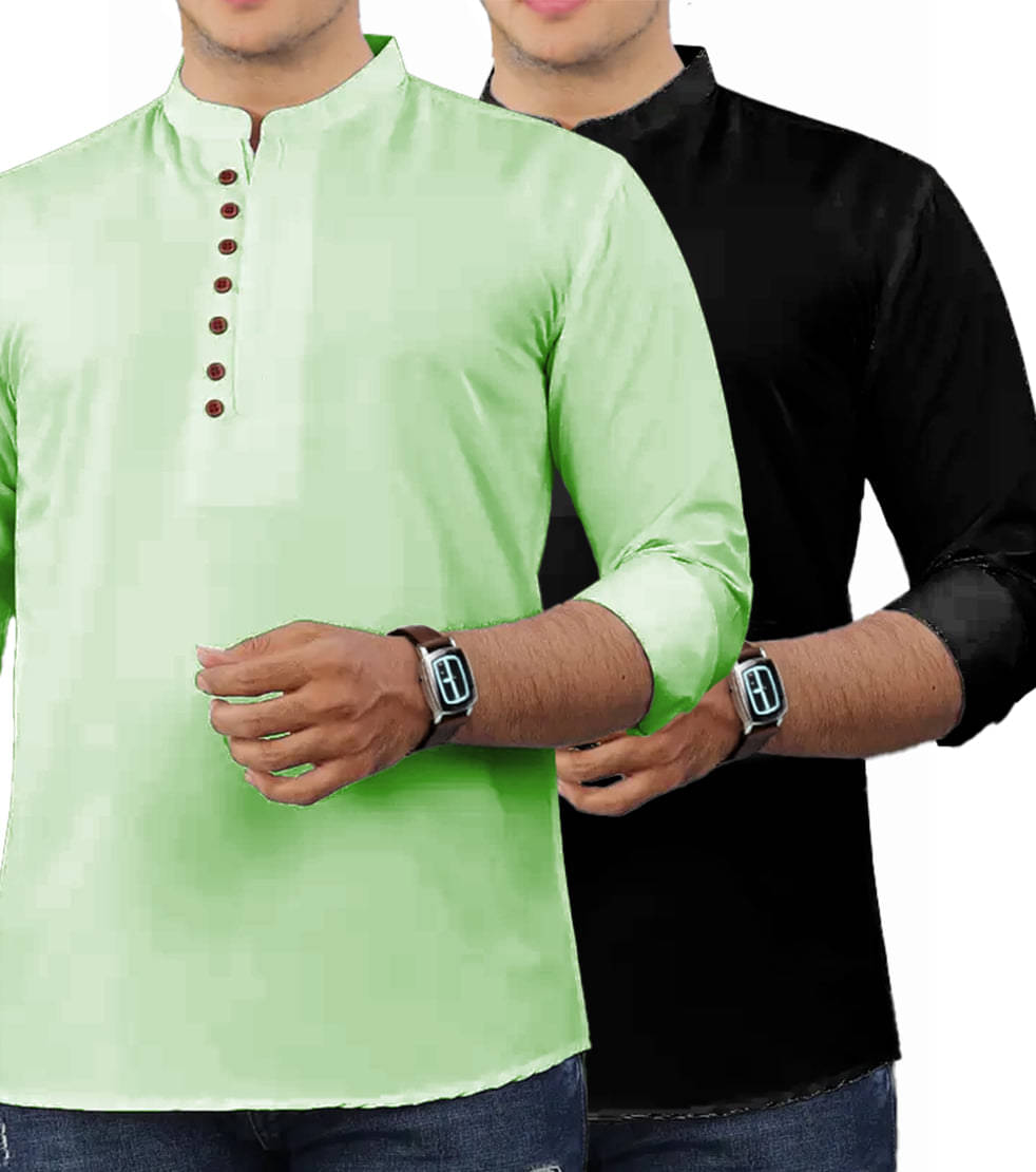 RAREMARK Sea Green Cotton Men's Shirt Style Kurta ( Pack of 2 ) RAREMARK Sea Green Cotton Men's Shirt Style Kurta ( Pack of 2 )