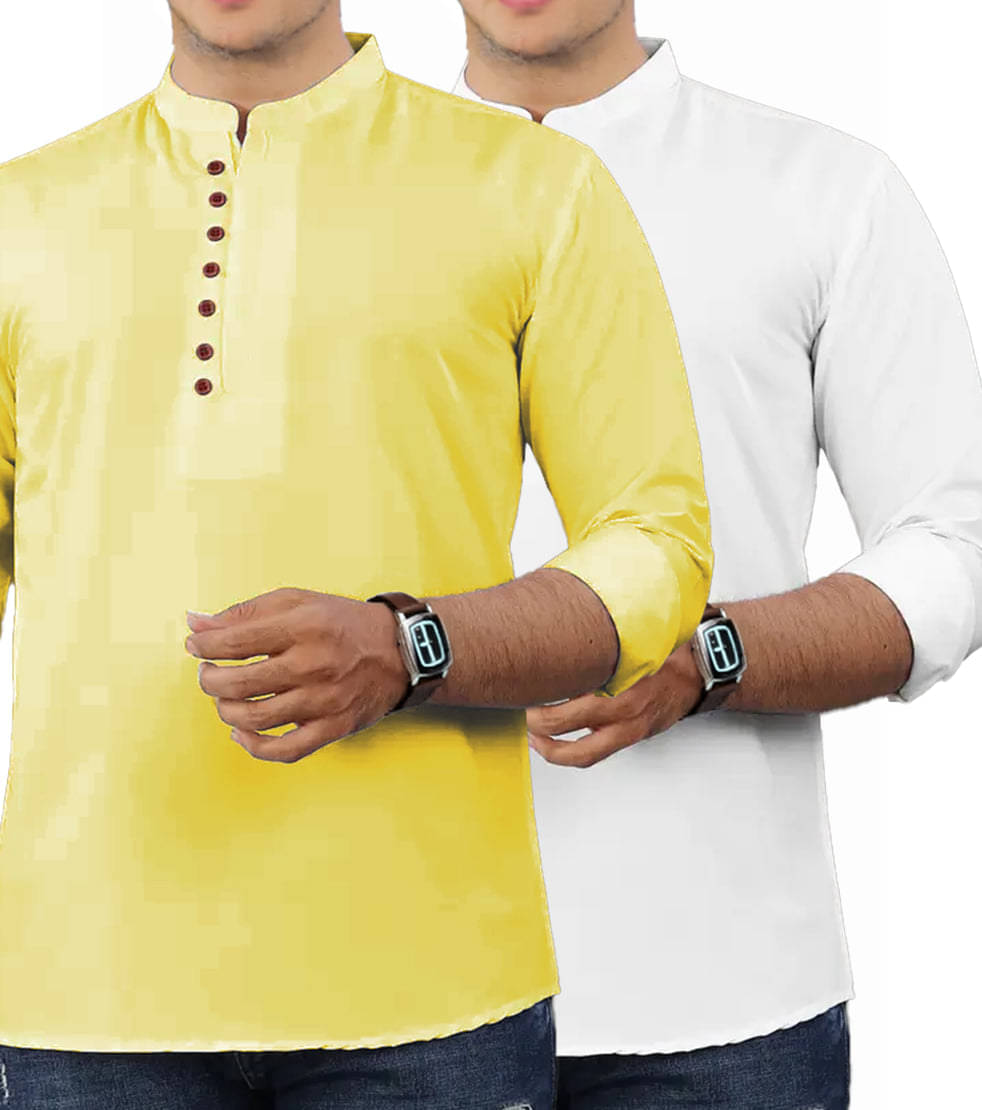 RAREMARK Yellow Cotton Men's Shirt Style Kurta ( Pack of 2 ) RAREMARK Yellow Cotton Men's Shirt Style Kurta ( Pack of 2 )
