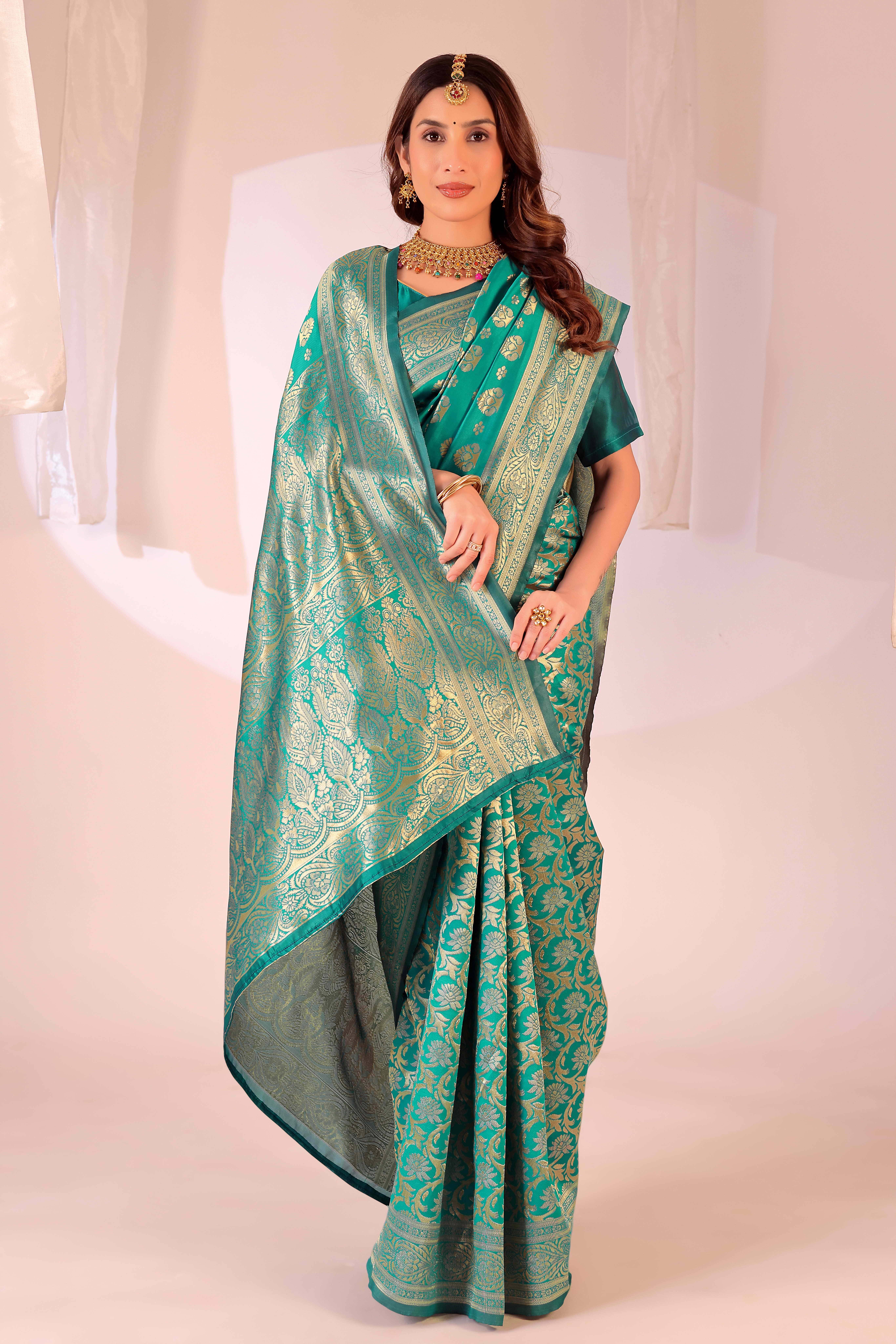     			Saadhvi Art Silk Woven Banarasi saree With Unstitched Blouse Piece ( Rama )