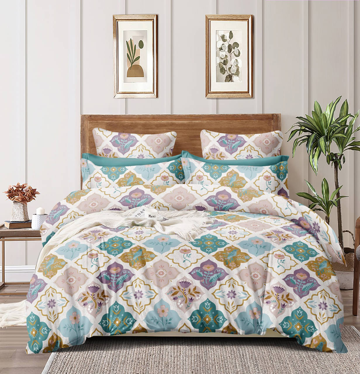     			Sky Tex Cotton 1 Double Bedsheet with 2 Pillow Covers ( Beige )