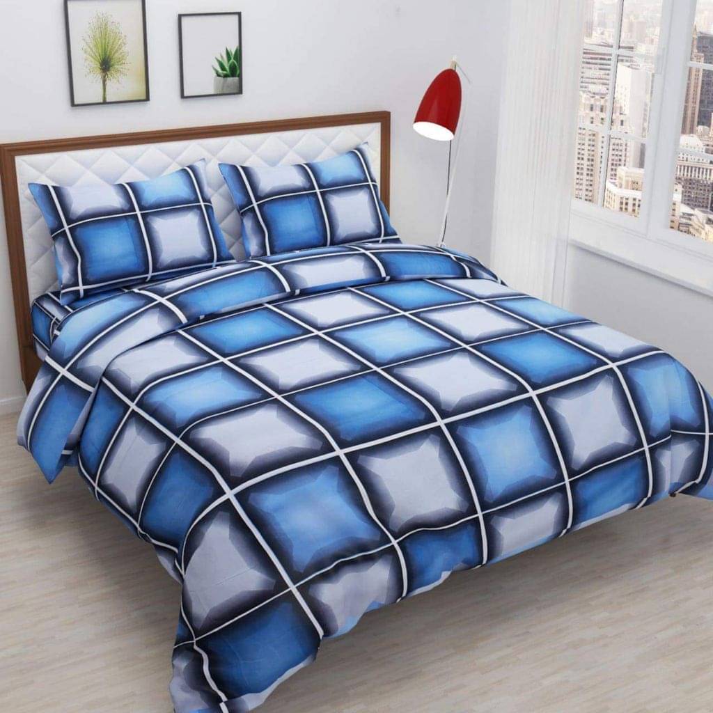 Sky Tex Poly Cotton 1 Double Queen Bedsheet with 2 Pillow Covers ( Blue )     			Sky Tex Poly Cotton 1 Double Queen Bedsheet with 2 Pillow Covers ( Blue )