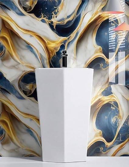     			TEJASVI ENT Luxury Marble with Gold Texture Self Adhesive Peel & Stick Wall Paper Removable Kitchen Wallpaper Furniture 3D White Blue Gold Combination (60cm x 200cm, Pack of 1)