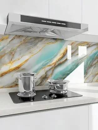     			TEJASVI ENT Luxury Marble with Gold Texture Self Adhesive Peel & Stick Wall Paper Removable Kitchen Wallpaper Furniture 3D White Blue Gold Combination