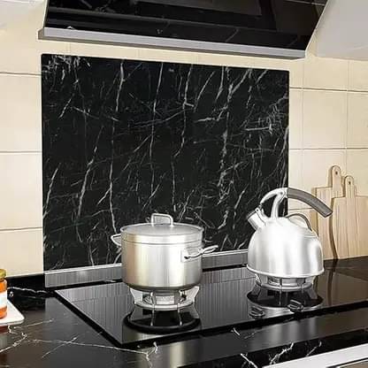     			TEJASVI ENT Self-Adhesive PVC 3D Wall Sticker Oil Proof and Waterproof, Kitchen Backsplash Black Stickers Wallpaper for Hotel (60cm x 200cm, Pack of 1)
