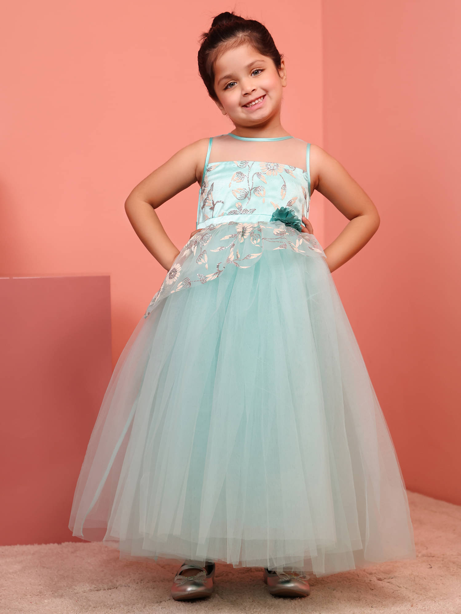     			Toy Balloon Kids Net Gown For Girls ( Pack of 1 , Light Blue )