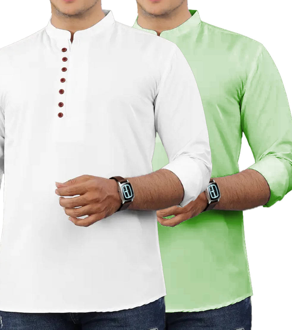     			VIMASUTI Sea Green Cotton Men's Shirt Style Kurta ( Pack of 2 )