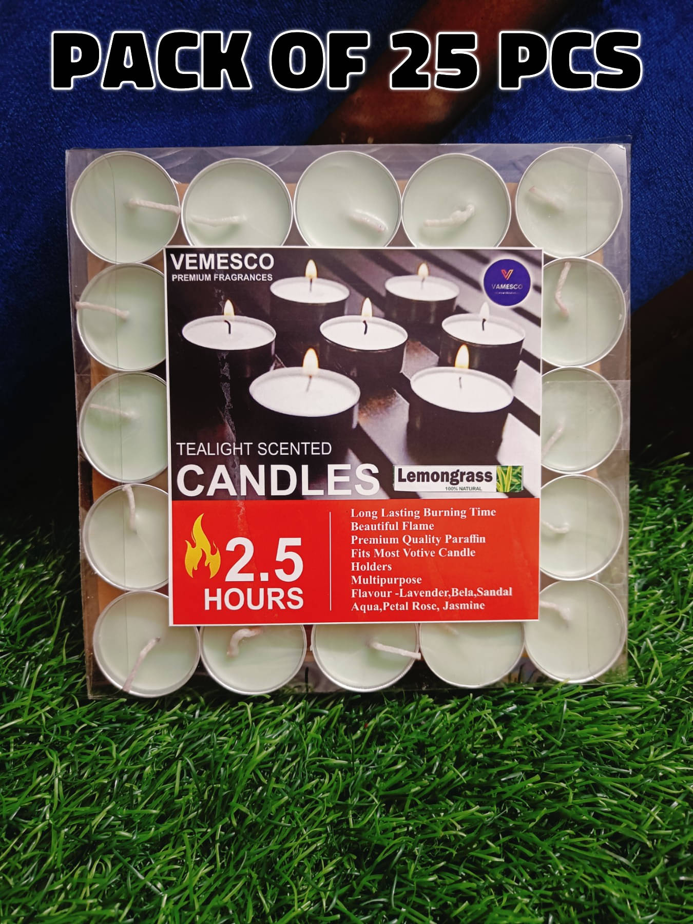     			Vamesco Premium Fragrances Green Lemongrass Wax Tea Light Candle 5 cm ( Pack of 25 )
