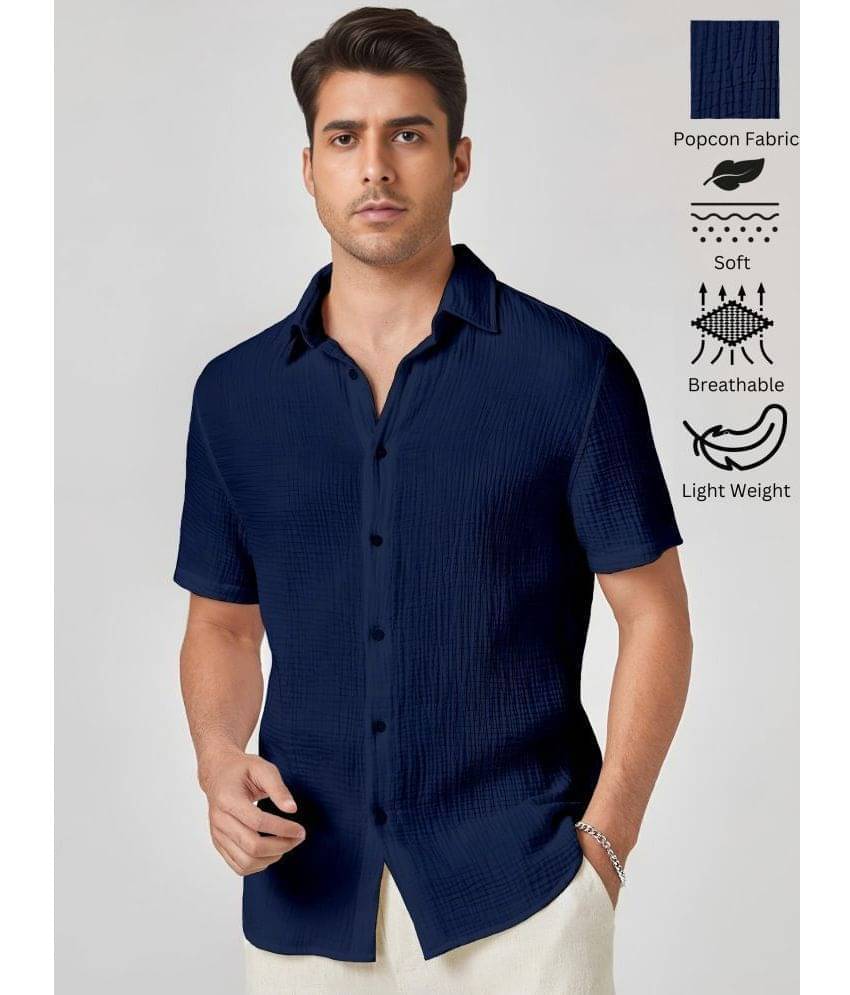WEBRIC Polyester Regular Fit Popcorn Textured Half Sleeves Men's Casual Shirt - Navy Blue ( Pack of 1 )     			WEBRIC Polyester Regular Fit Popcorn Textured Half Sleeves Men's Casual Shirt - Navy Blue ( Pack of 1 )