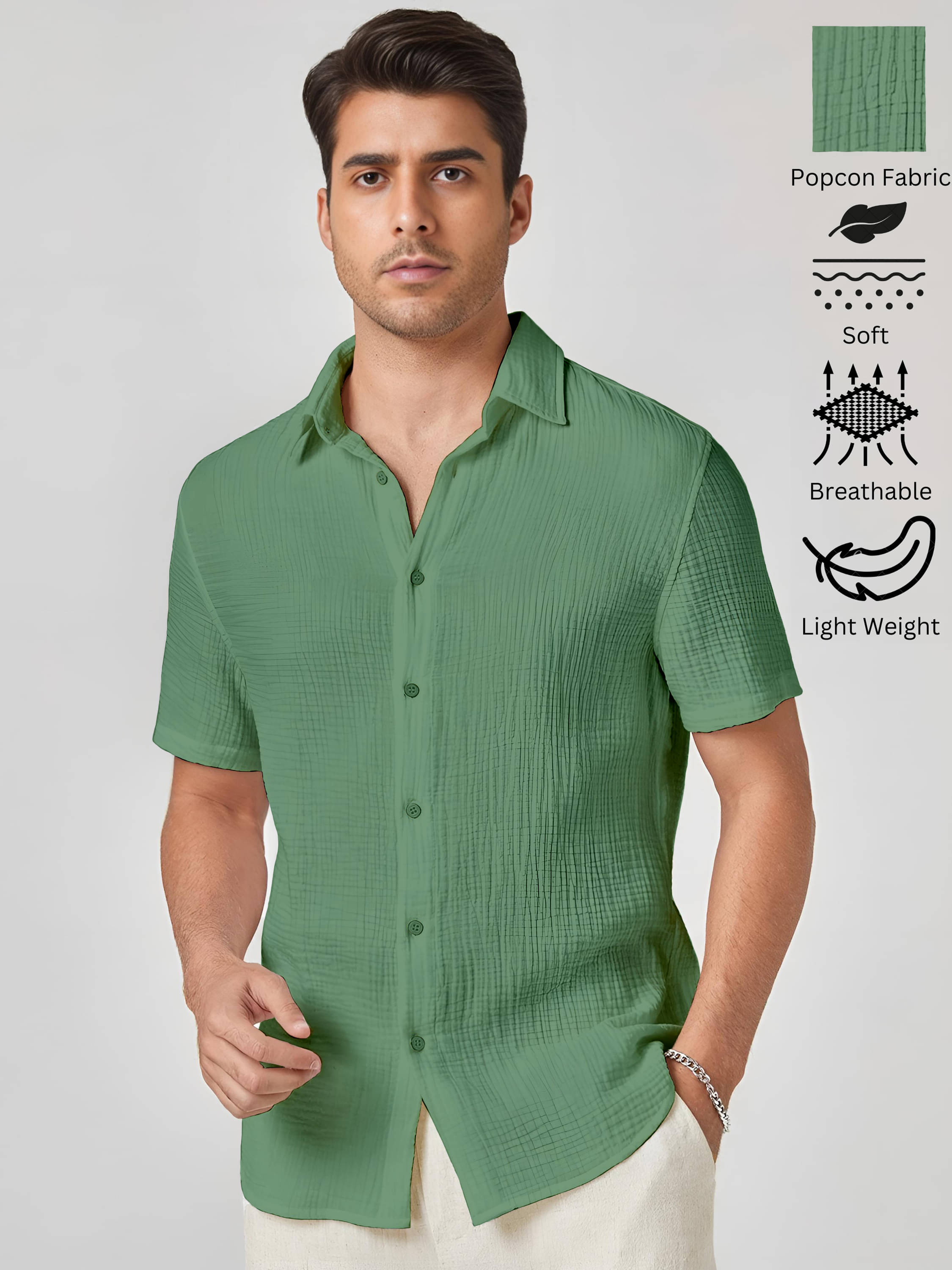     			WEBRIC Polyester Regular Fit Popcorn Textured Half Sleeves Men's Casual Shirt - Mint Green ( Pack of 1 )