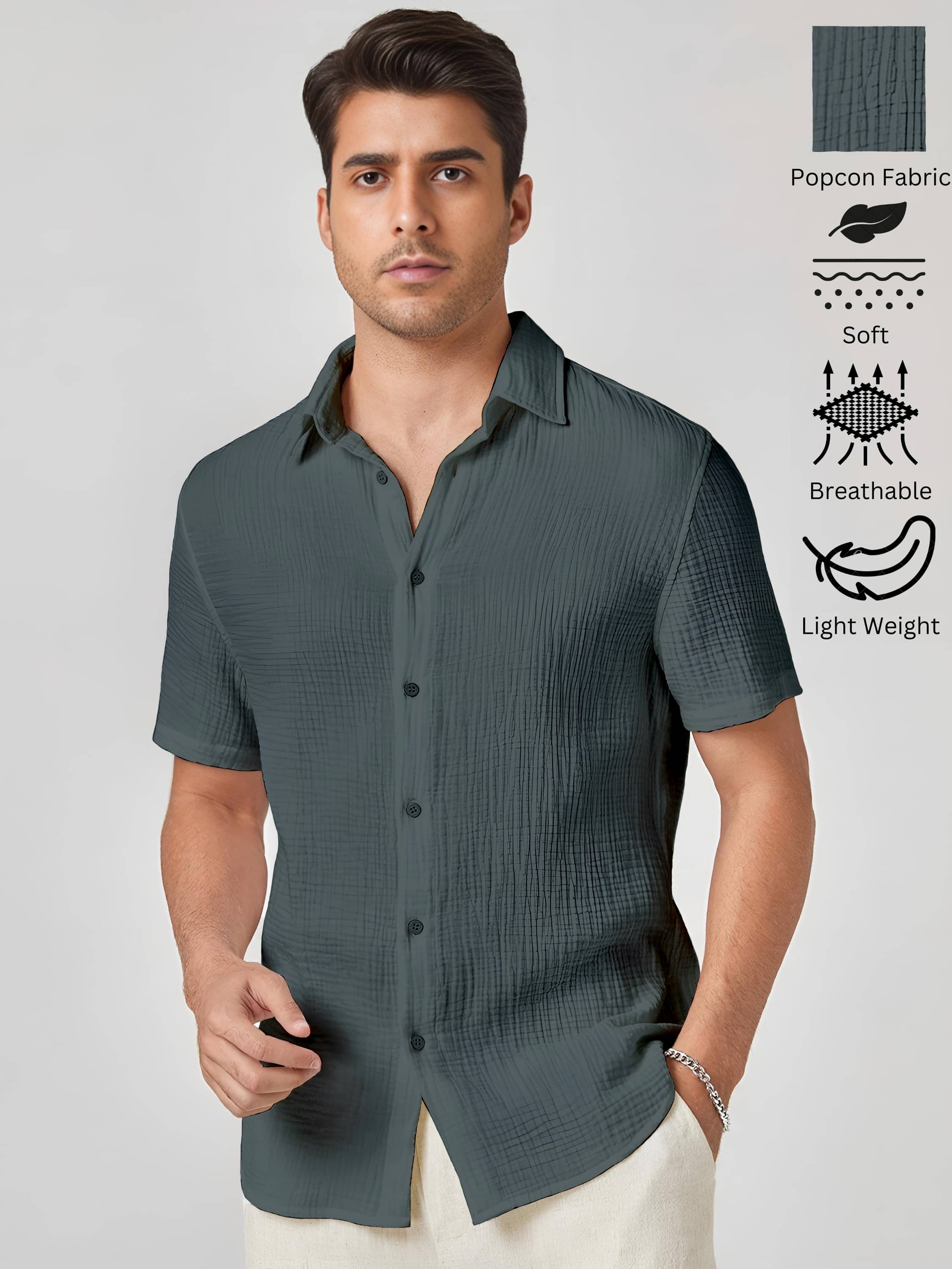 WEBRIC Polyester Regular Fit Self Design Half Sleeves Men's Casual Shirt - Dark Grey ( Pack of 1 ) WEBRIC Polyester Regular Fit Self Design Half Sleeves Men's Casual Shirt - Dark Grey ( Pack of 1 )