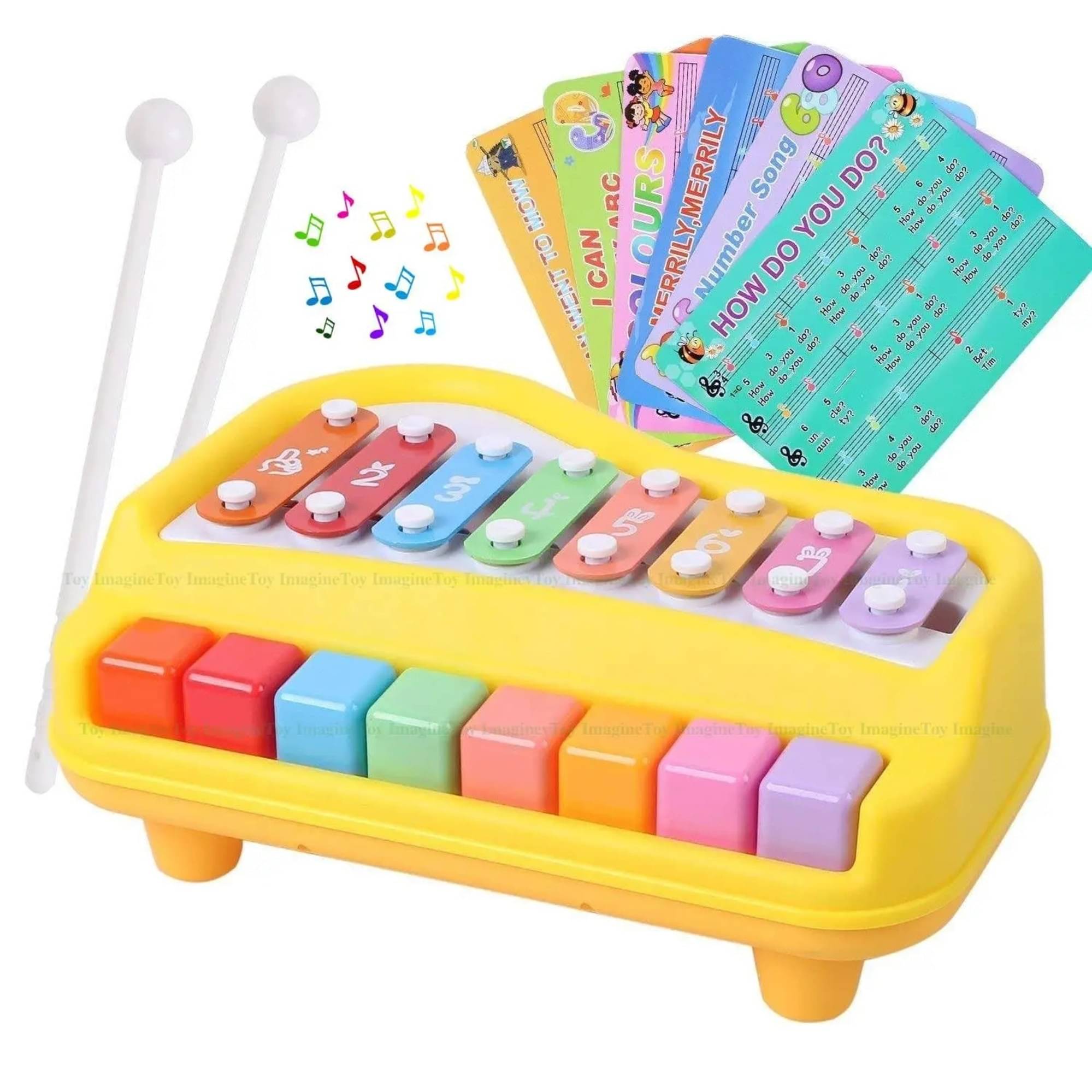     			2 in 1 8 Scale Xylophone & Mini Piano Musical Toys for Kids with 6 Music Charts, No Battery Required (Multicolor, Pack Of 1)