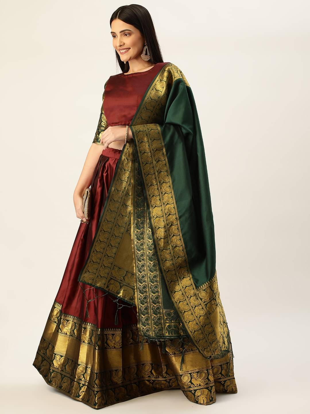 A TO Z CART Art Silk Solid Paithani Sarees With Unstitched Blouse Piece ( Maroon ) A TO Z CART Art Silk Solid Paithani Sarees With Unstitched Blouse Piece ( Maroon )