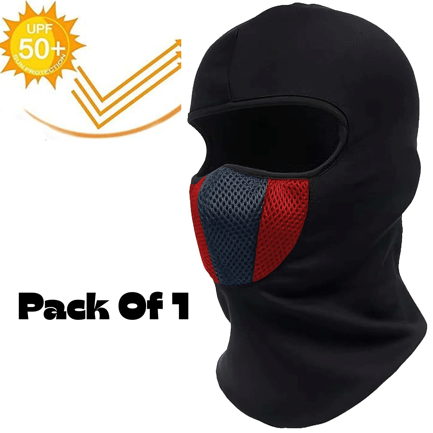     			Aksmit Pack Of 1 Full Face Mask for Riders Anti-Pollution UV Sun Protection Cotton Balaclava Helmet Liner with Air Filter for Men & Women Biker Hiking Cycling Protective Bike Riding Gear (Black & Red)