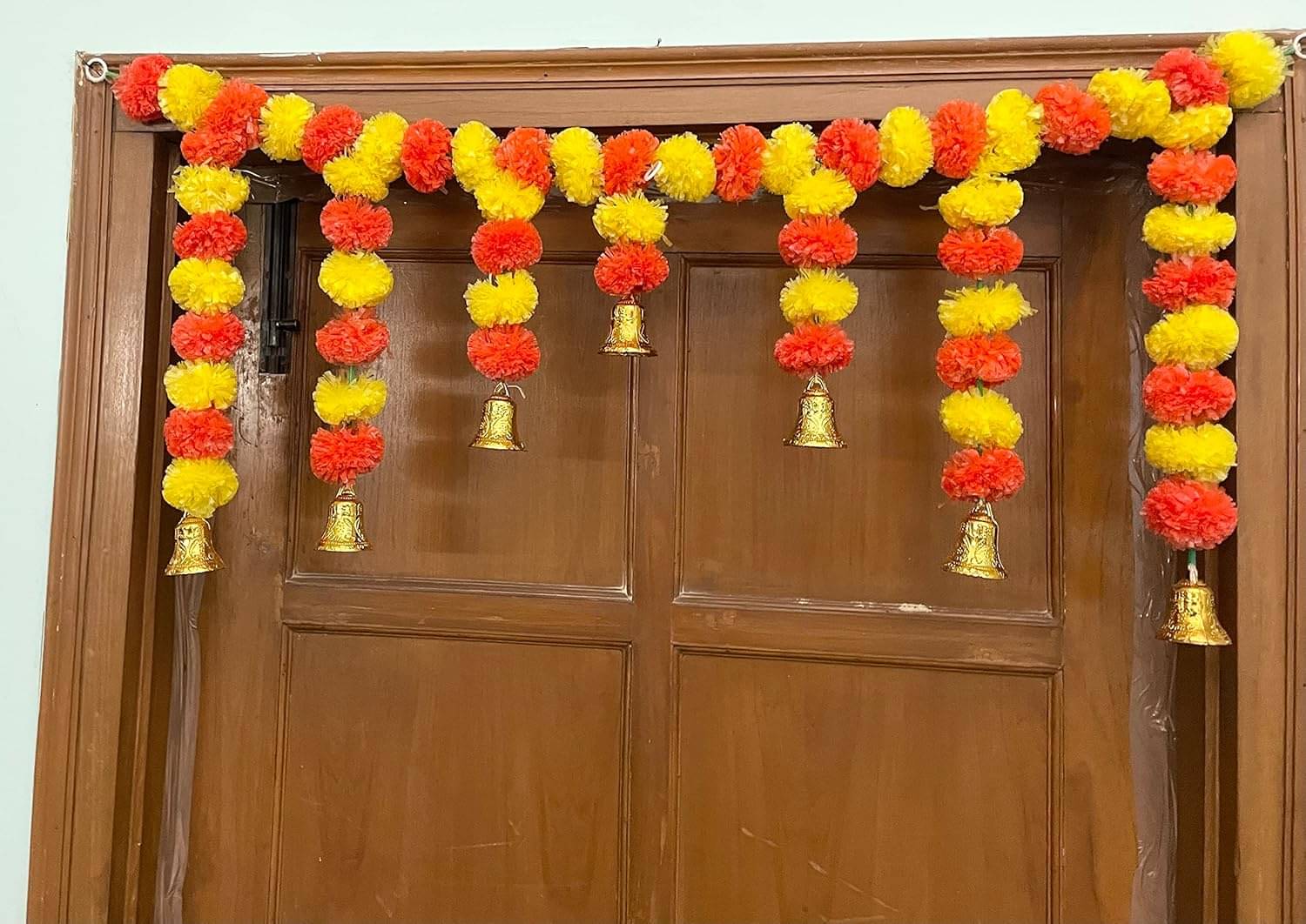     			Artificial Marigold Flower Door Toran with Golden Bells