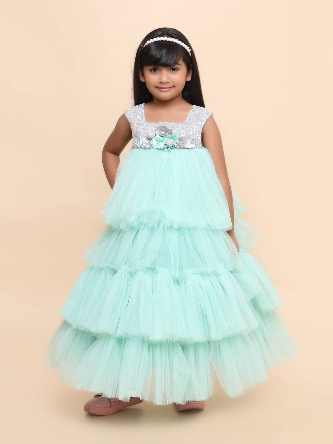 BE KIDS. Net Gown For Girls ( Pack of 1 , Green ) BE KIDS. Net Gown For Girls ( Pack of 1 , Green )