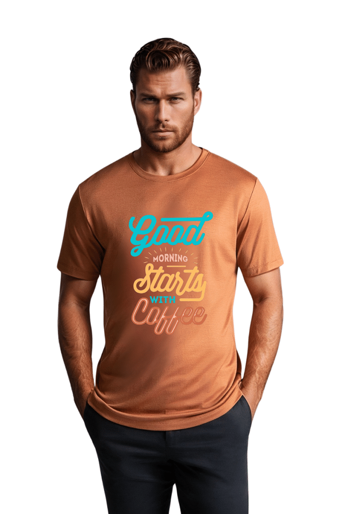 BLUEFICUS Men Polyester Regular Fit Printed T-Shirt ( Tan ) BLUEFICUS Men Polyester Regular Fit Printed T-Shirt ( Tan )