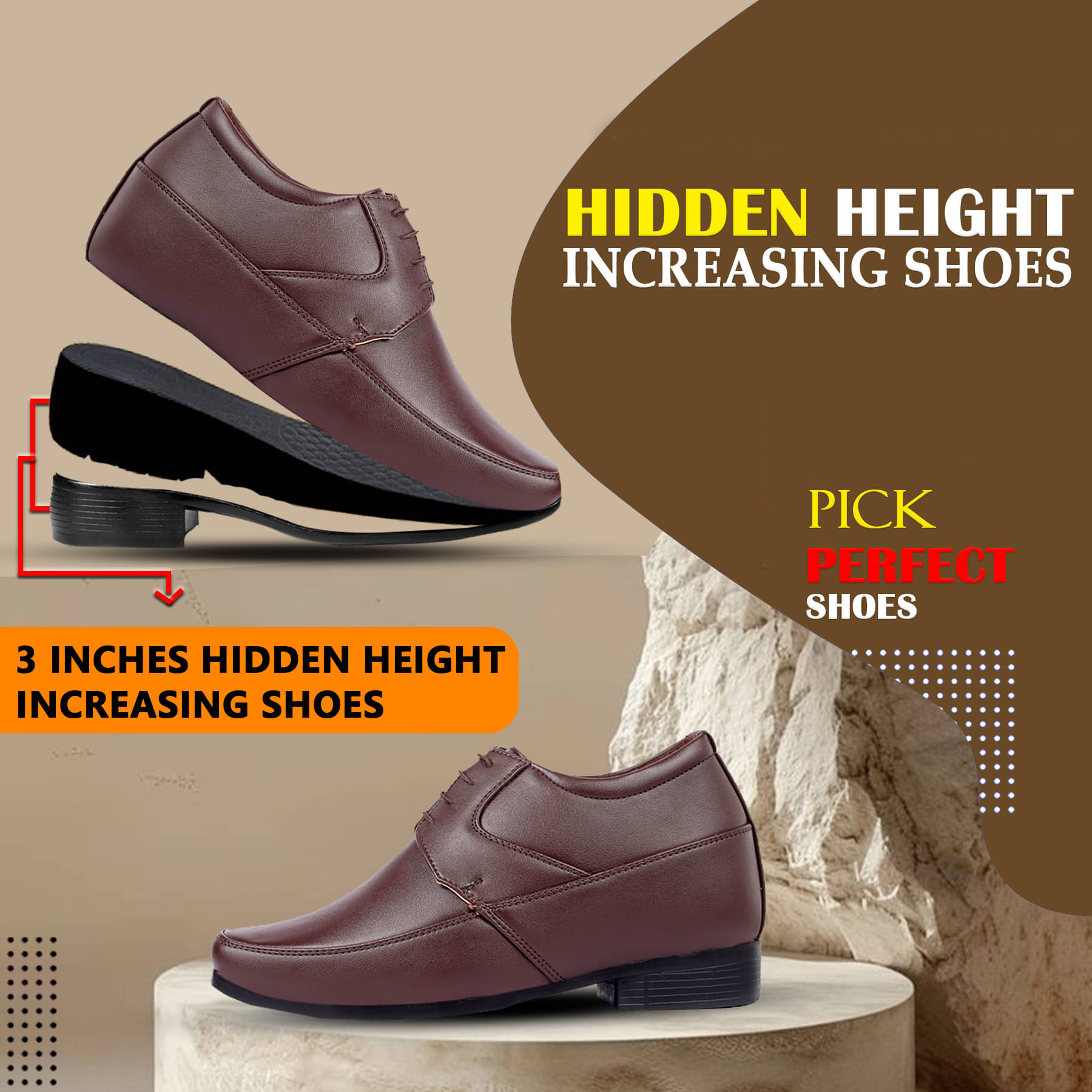     			BXXY Brown Men's Derby Formal Shoes