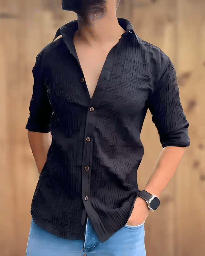 DEARISE Cotton Blend Regular Fit Self Design Full Sleeves Men's Casual Shirt - Black ( Pack of 1 ) DEARISE Cotton Blend Regular Fit Self Design Full Sleeves Men's Casual Shirt - Black ( Pack of 1 )