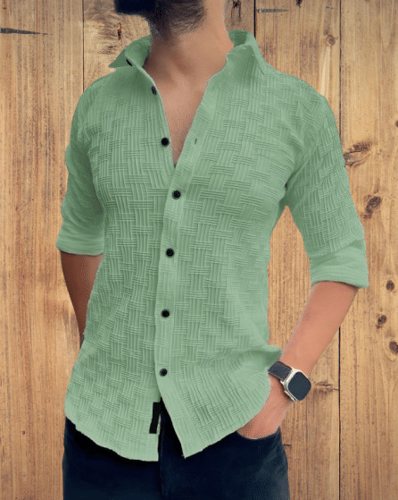     			DEARISE Cotton Blend Regular Fit Self Design Full Sleeves Men's Casual Shirt - Light Green ( Pack of 1 )