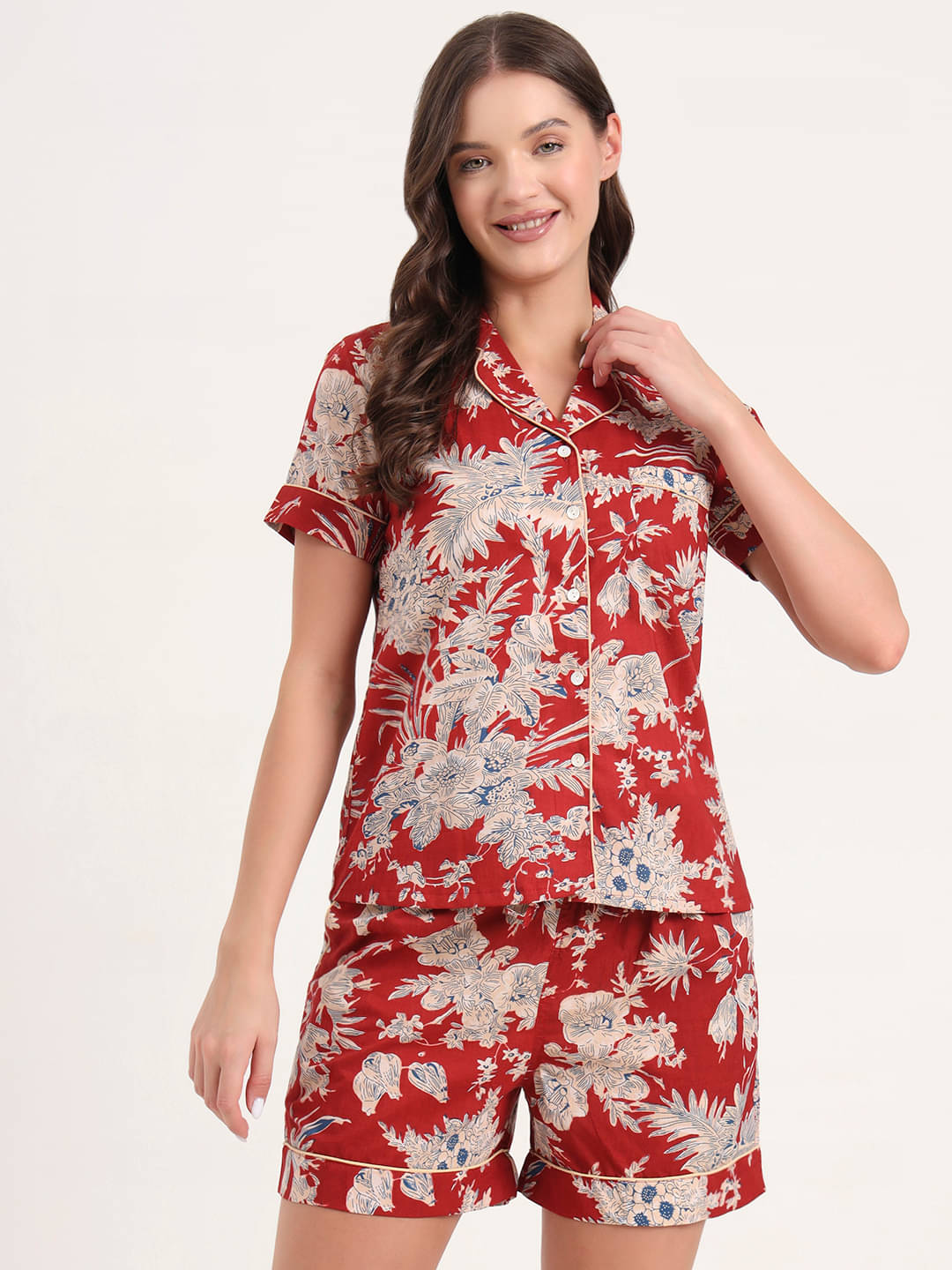     			Divena Red Cotton Women's Nightwear Nightsuit Sets ( Pack of 1 )