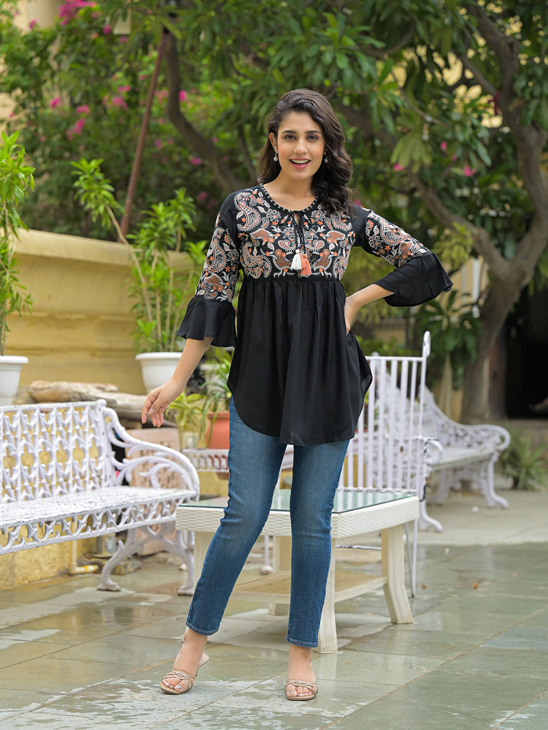 Divena Women's Rayon Peplum Top ( Black )     			Divena Women's Rayon Peplum Top ( Black )
