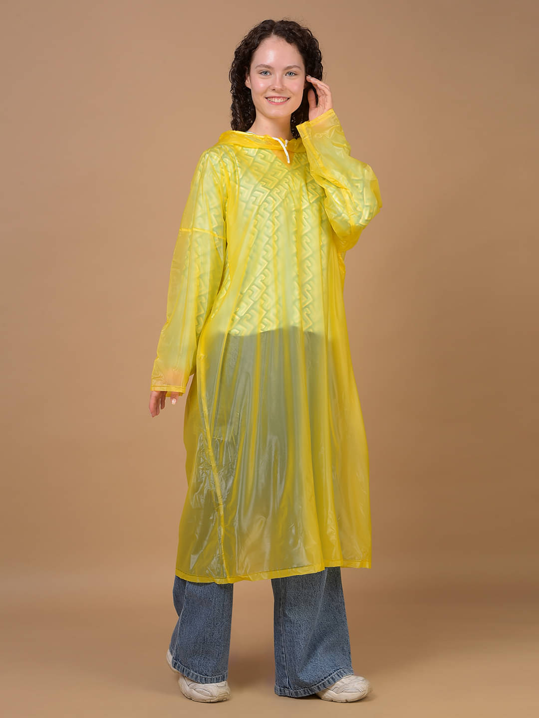     			Dollar Polyester Long Raincoat - Yellow