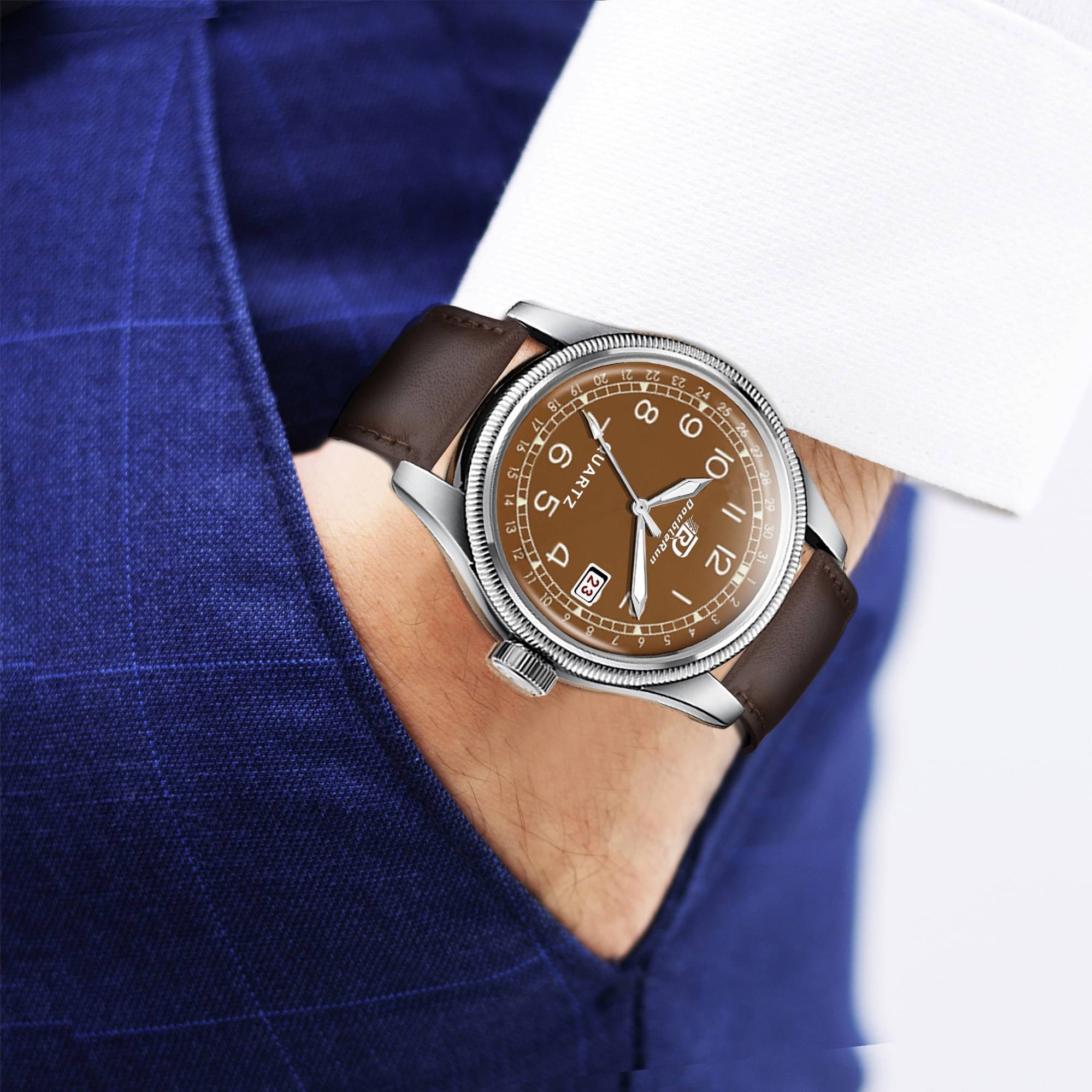     			DoubleRun Brown Leather Analog Men's Watch