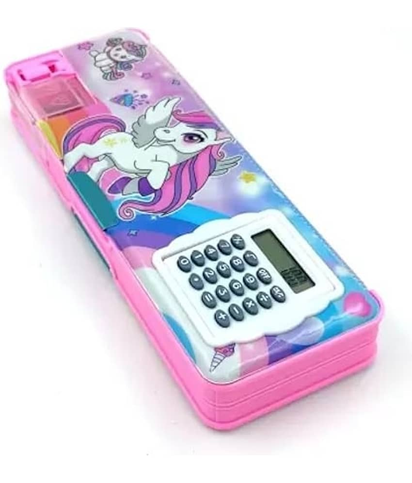 Freedy Unicorn Pencil Box with Calculator, Magnetic Lock, Dual Compartments,Cartoon Stationery Case School Kit for Girls, Kids, Students Combo Set of 5in1 Art Plastic Pencil Box (Set of 1, Multicolor) - Stationery | Buy online on ZillyBuy
