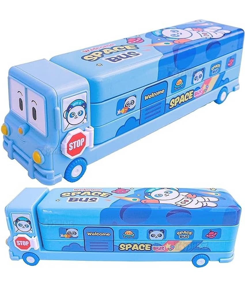 Freedy cartoon print Geometry Pencil Box for Kids with Moving Tire's & Sharpener Case (Blue) - Stationery | Buy online on ZillyBuy