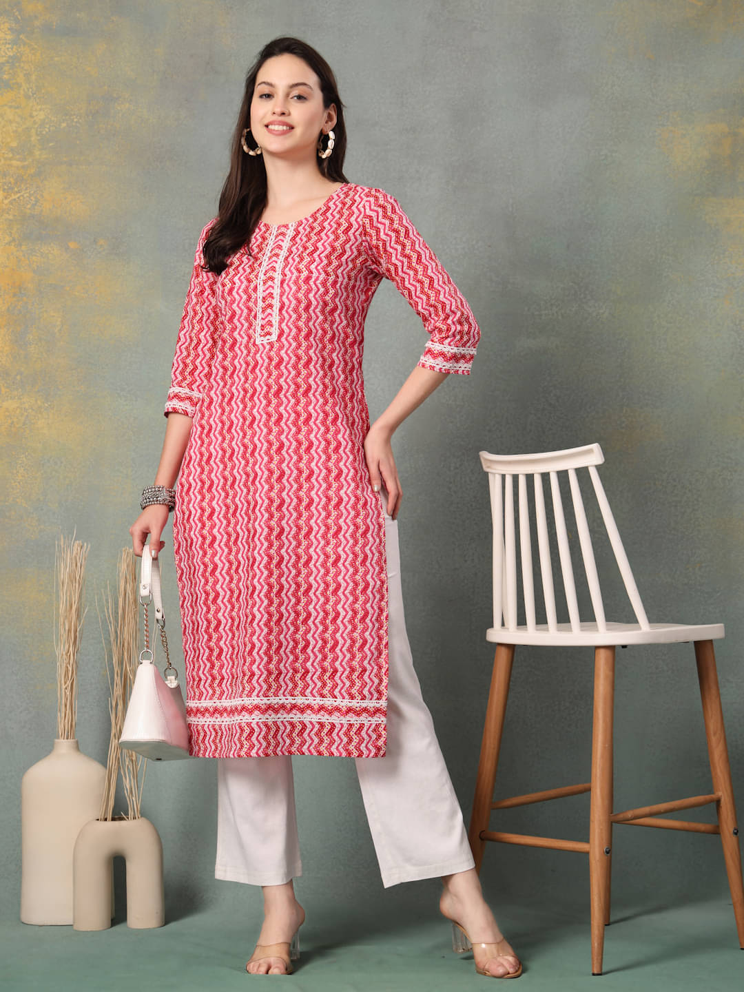 GOD BLESS Women Cotton Printed Straight Kurti ( Pink ) GOD BLESS Women Cotton Printed Straight Kurti ( Pink )
