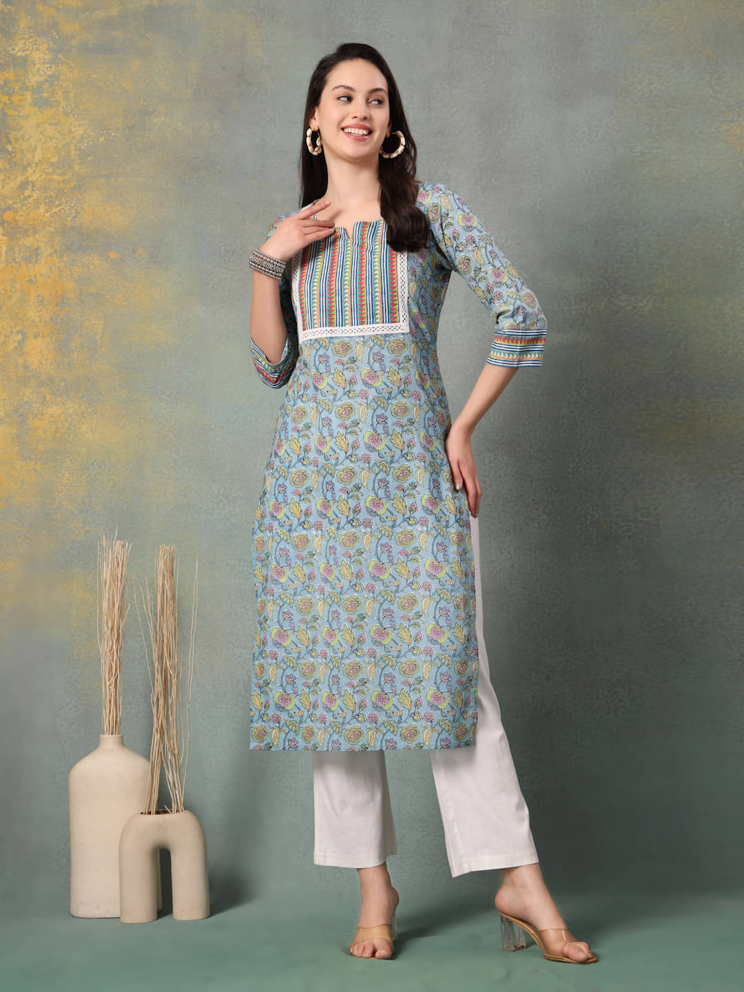 GOD BLESS Women Cotton Printed Straight Kurti ( Blue ) GOD BLESS Women Cotton Printed Straight Kurti ( Blue )