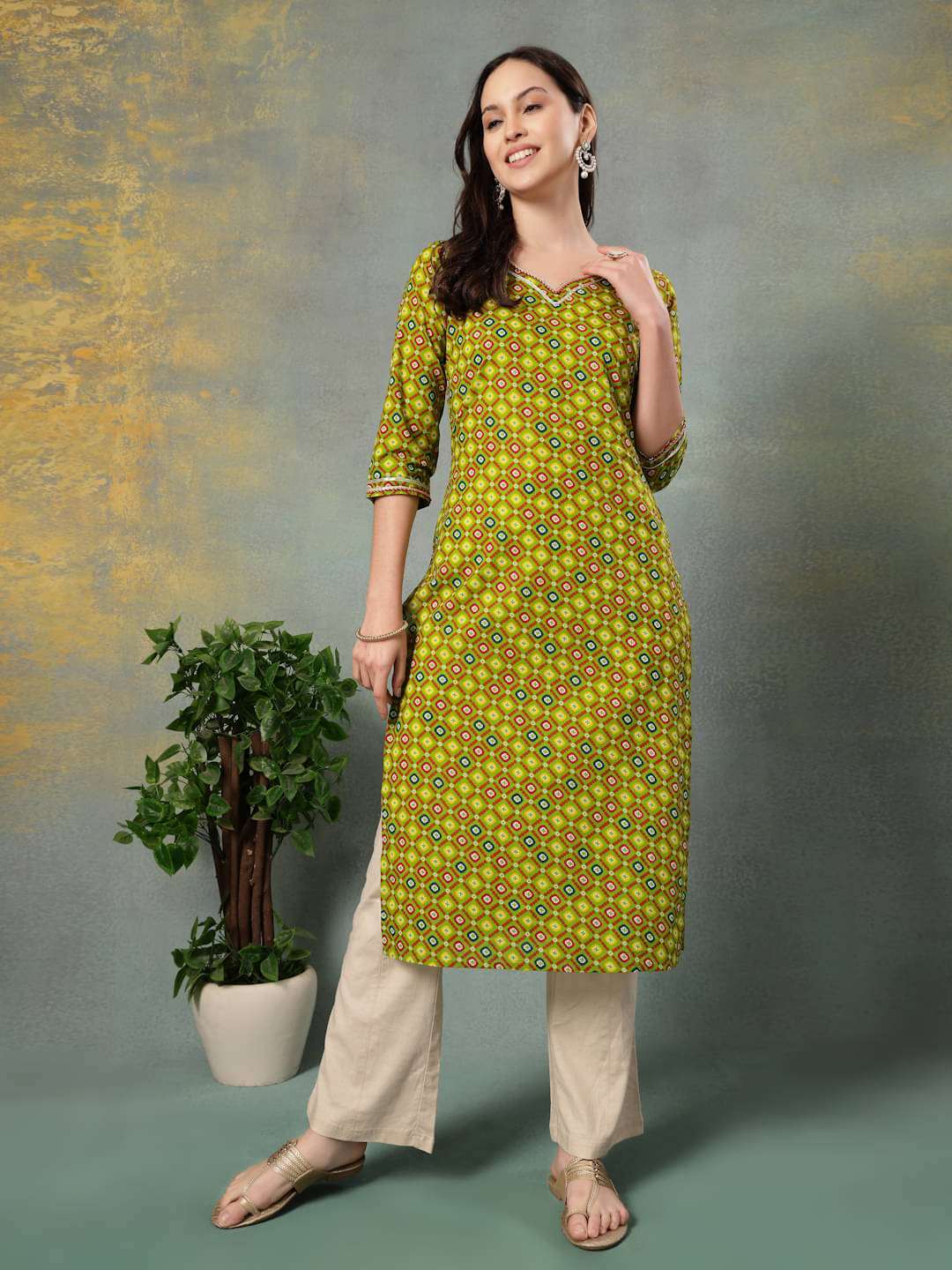     			GOD BLESS Women Cotton Printed Straight Kurti ( Light Green )