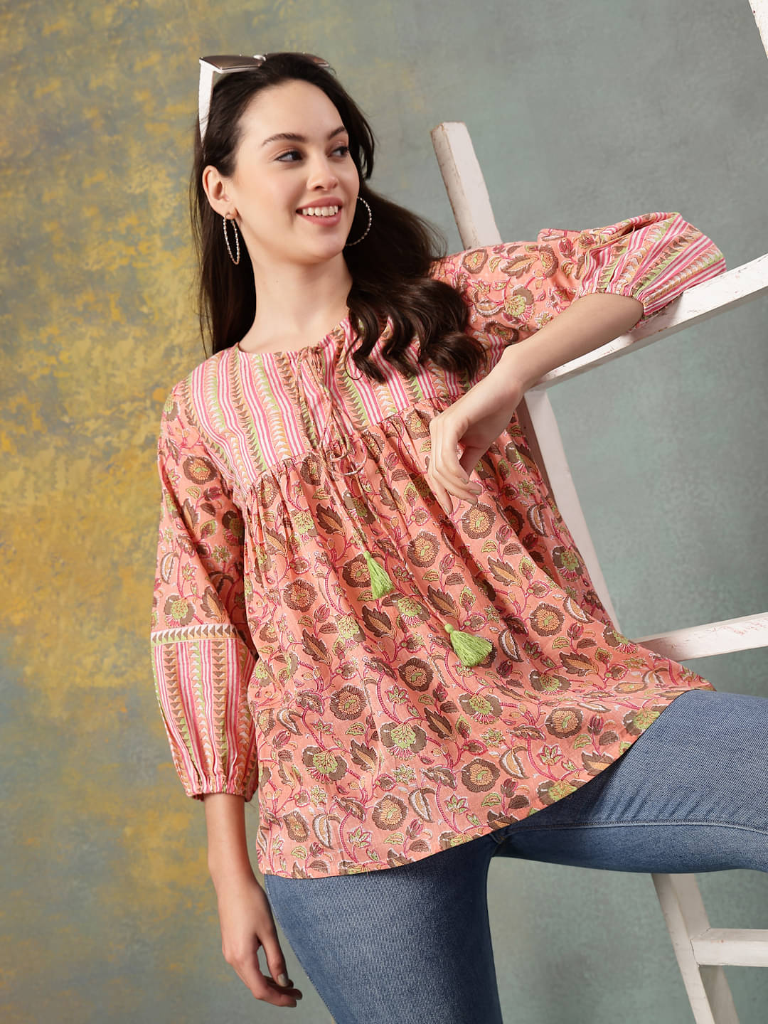     			GOD BLESS Women's Cotton Peplum Top ( Peach )