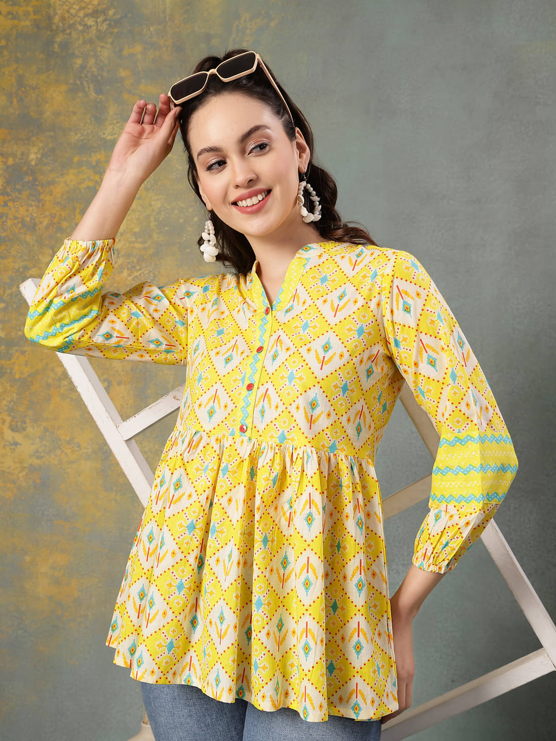     			GOD BLESS Women's Cotton Peplum Top ( Lemon Yellow )