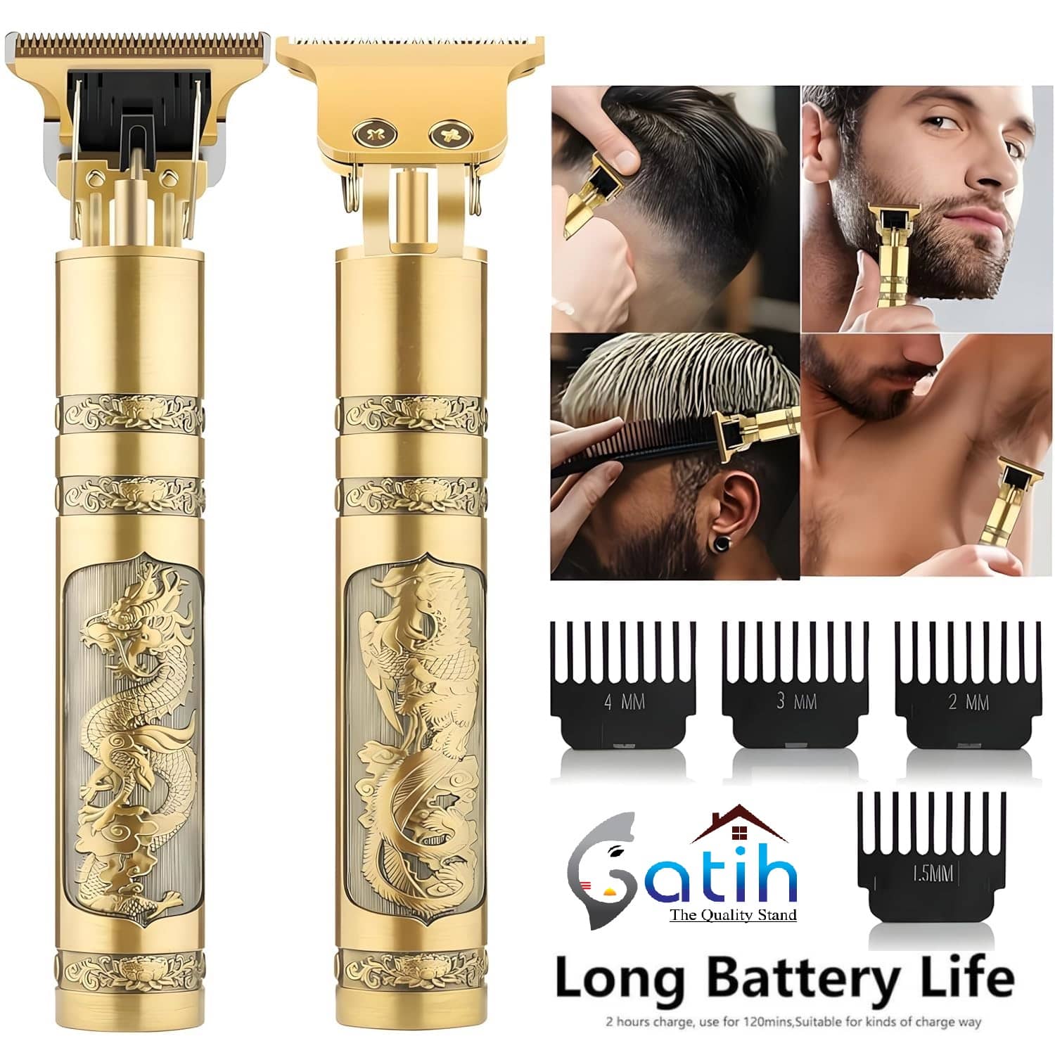 Gatih Hair Trimmer Gold Cordless Beard Trimmer With 120 minutes Runtime