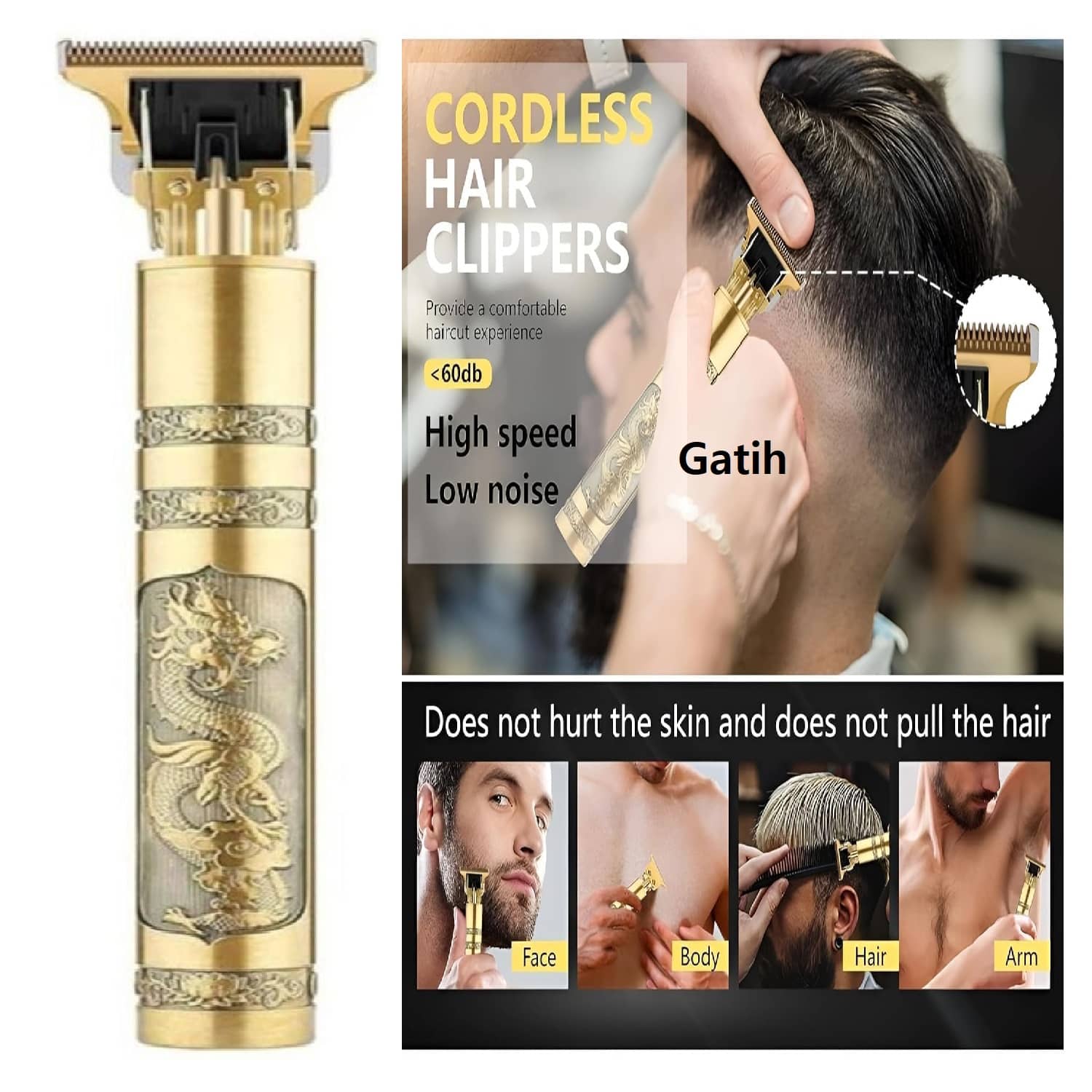 Gatih Hair Trimmer T9 Gold Cordless Beard Trimmer With 120 minutes Runtime