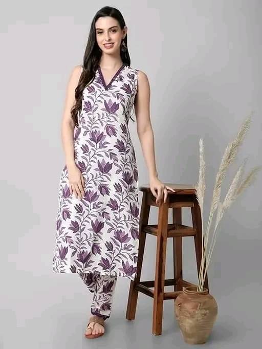 Jivandhara Women Cotton Blend Printed A-line Kurti With Pants ( Purple ) Jivandhara Women Cotton Blend Printed A-line Kurti With Pants ( Purple )