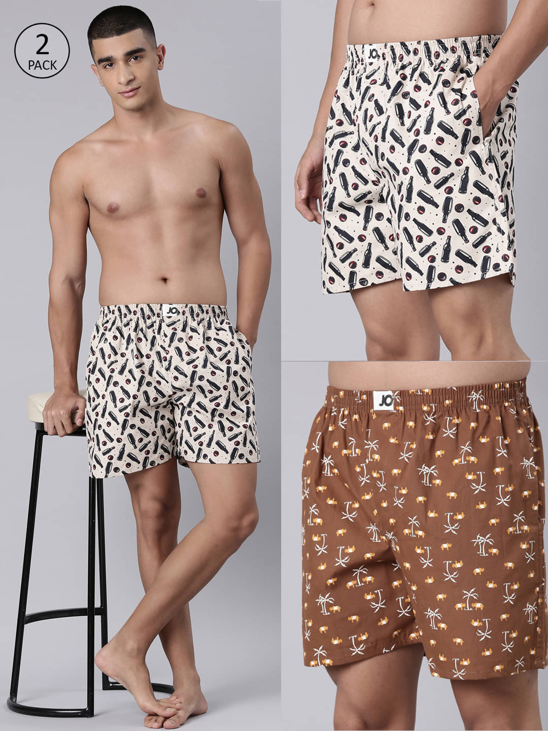     			Joven Pack of 2 Cotton Boxers For Men's ( Brown )